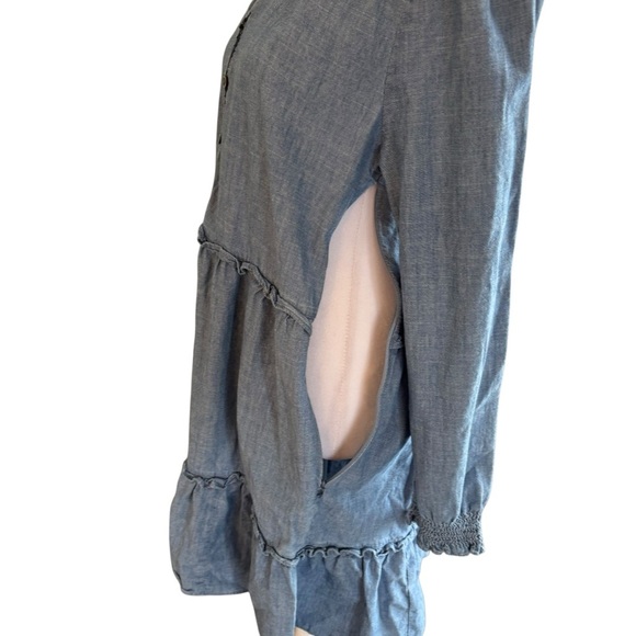 J. Crew - Chambray Ruffle Long Sleeve Mini Dress Sz 8 - Picture 7 of 8